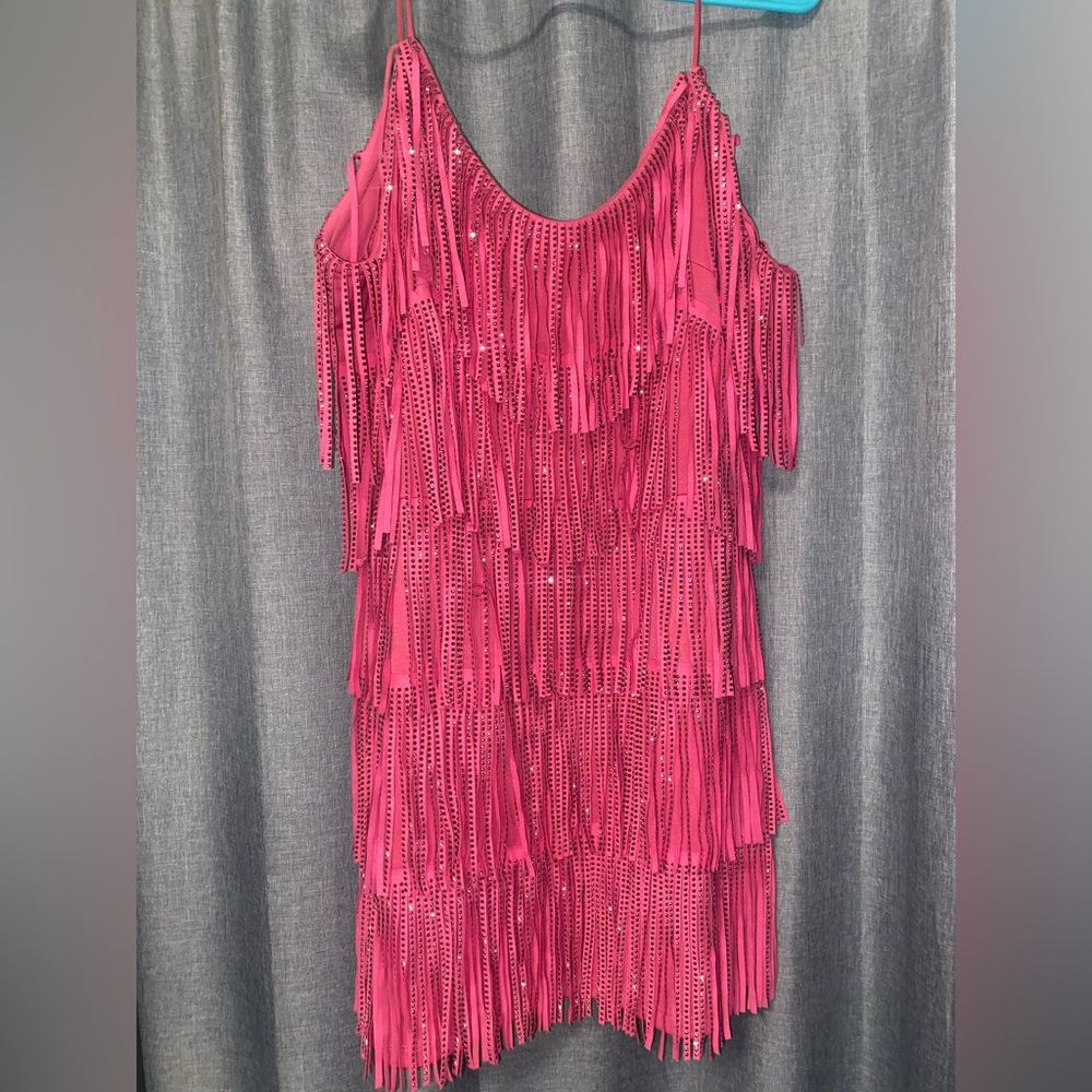 Pink sparkly leather rhinestones dress